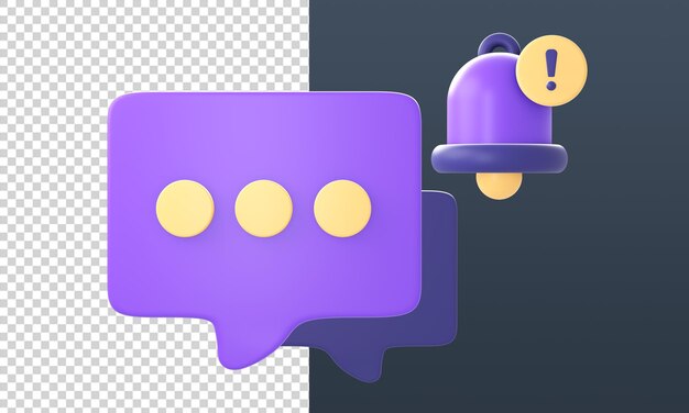 3d yellow purple chat notification icons for ui ux web mobile apps social media ads designs