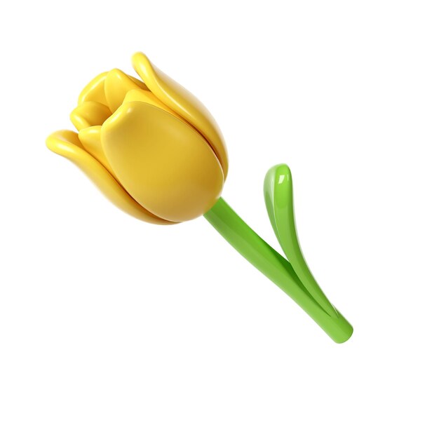 3d Yellow Tulip Flower Cartoon Style for Bouquet or Decoration Love Valentine romantic design