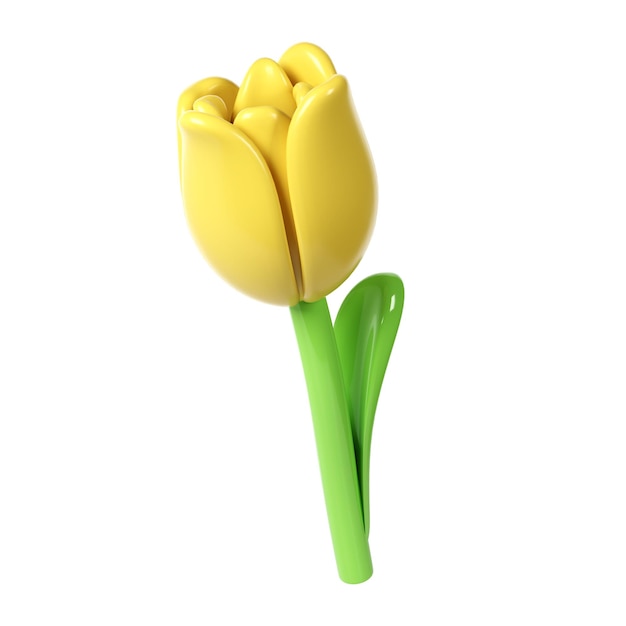 3d Yellow Tulip Flower Cartoon Style for Bouquet or Decoration Love Valentine romantic design
