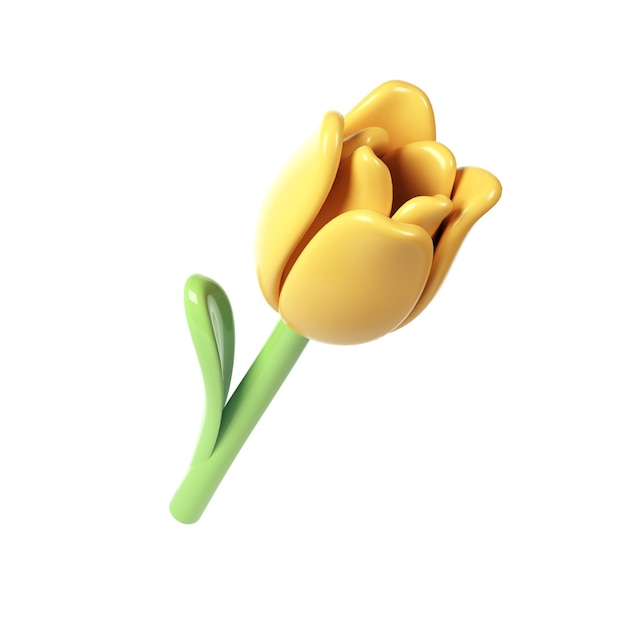 3d Yellow Tulip Flower Cartoon Style for Bouquet or Decoration Love Valentine romantic design