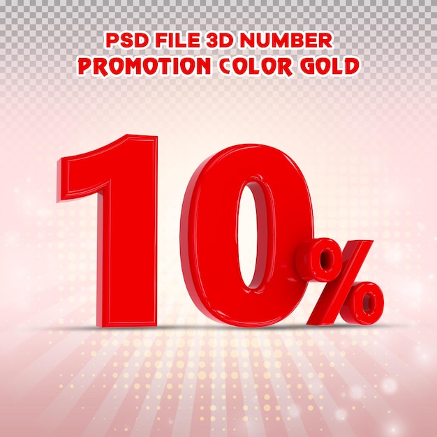 3D-Zahl 10 Prozent Aktion oder Rabatt Style Farbe rot