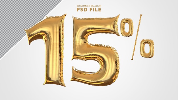 3D-Zahl 15 Prozent Ballon golden