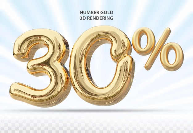 3d-zahl 30 prozent gold