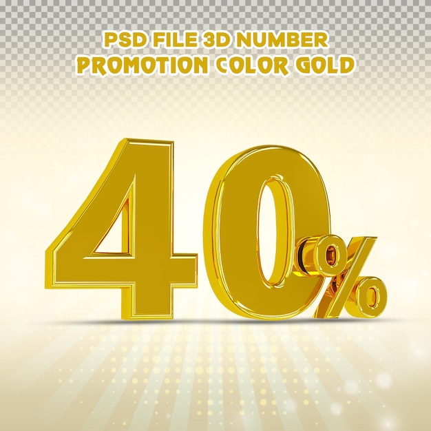 3d-zahl 40 prozent promotion oder discount stil farbe golden