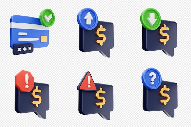 3D-Zahlungs-Geld-Finanztransaktions-Symbol-Set-Bundel