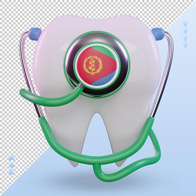 3d-zahnarzt-stethoskop eritrea-flagge, die vorderansicht wiedergibt