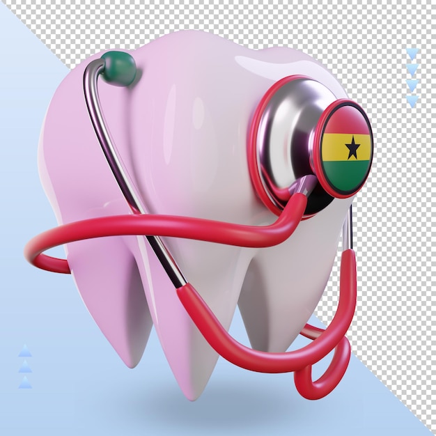 3d-zahnarzt-stethoskop ghana-flagge, die die linke ansicht wiedergibt