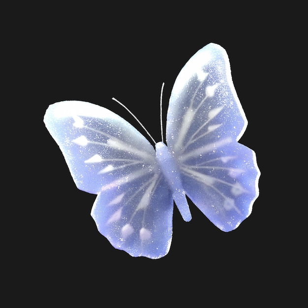 3d zart blauer Schmetterling mit glitzernden Flügeln