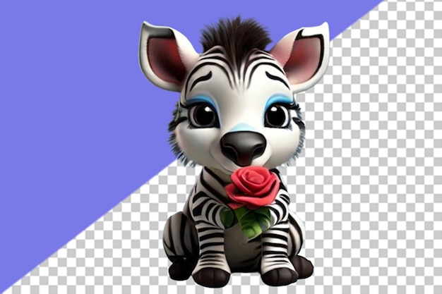 3d-zebra-cartoon mit roten rosen