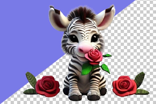 3d-zebra-cartoon mit roten rosen