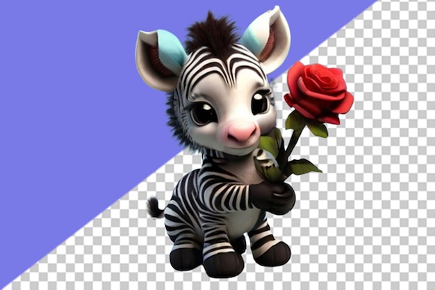 3d-zebra-cartoon mit roten rosen