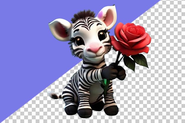 3d-zebra-cartoon mit roten rosen