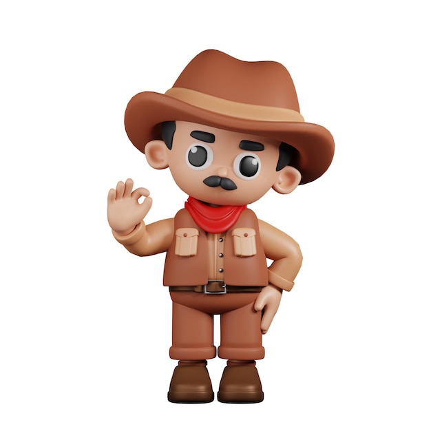 3d, Zeichen, Cowboy, Geben, Ok, Zeichen, Pose