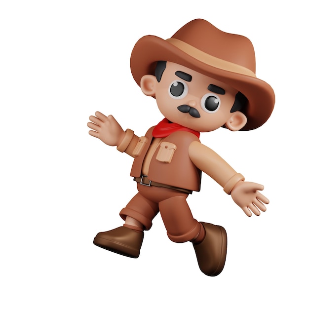 3d, Zeichen, Cowboy, Glücklich, Springende, Pose