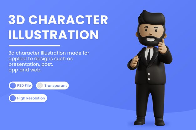 3D-Zeichentrickfigur Daumen hoch 3D-Rendering 3D-Illustration Premium Psd
