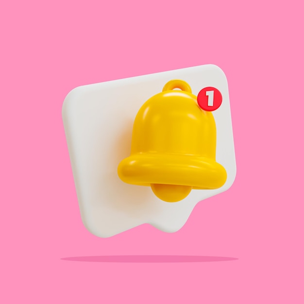 3D-Zell-Icon-Set, isoliert auf weißem Hintergrund, realistisches 3D-Rendering mit gelber Klingelglocke mit neuem Notif