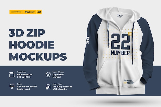 3d zip hoodie mockup. das design ist einfach in der anpassung von bildern design hoodie (oberkörper, kapuze, ärmel, tasche), farbe aller elemente hoodie, heidekraut textur