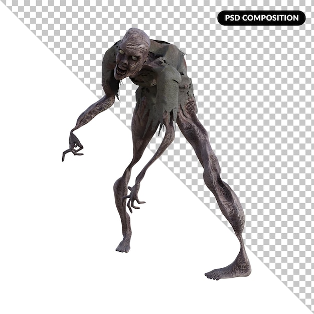 PSD 3d-zombie isoliert 3d-rendering premium psd