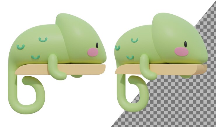 PSD 3dcutechameleonscartoon 3d render ilustración 3d