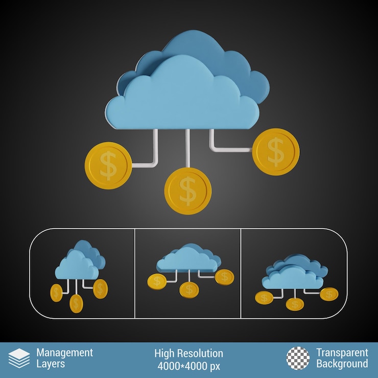 PSD 3drenderingmoneycloudflaticonperspectivevariousview