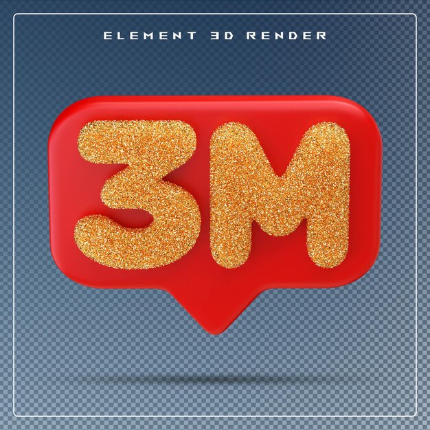 3m seguidores número rojo suscribirse icono 3d