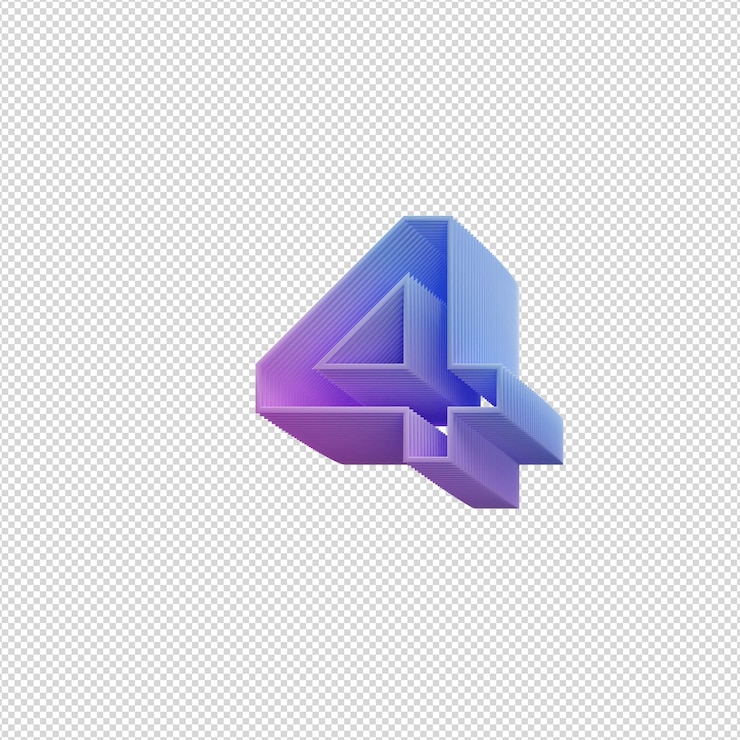 PSD 3s ilustración del número cuatro con combinación de colores neón