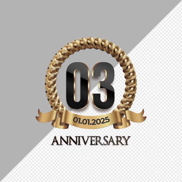 PSD 3st anniversary celebration logo with gold number glitter color anniversary or birthday card