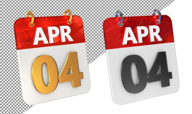 4. 4. April Datum 3D-Icon Isolated Gold amp Glossy 3D-Rendering