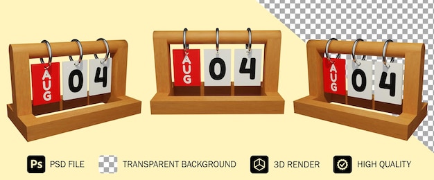 4 de agosto calendário de madeira exclusivo moderno renderização em 3d psd premium