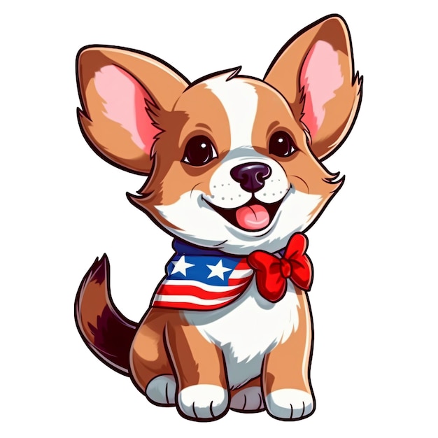 PSD 4 de julho corgi vestindo bandeira americana e uma fita vermelha