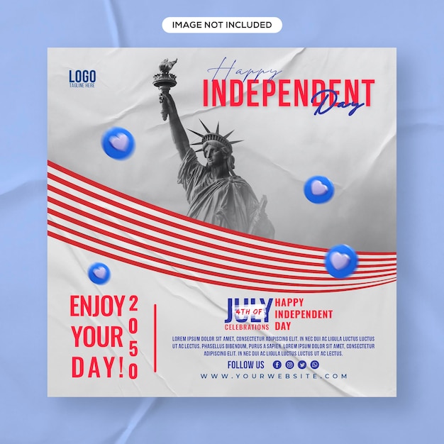 PSD 4 de julho dia da independência americana design de postagem de mídia social modelo