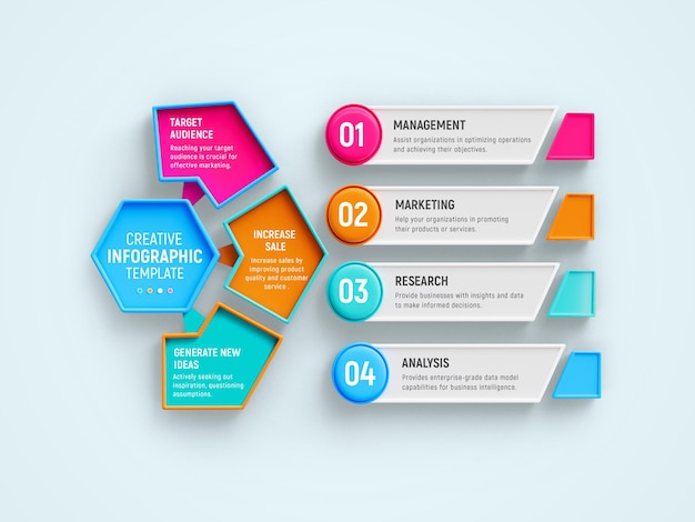 PSD 4 étapes créatives de conception d'infographies d'affaires