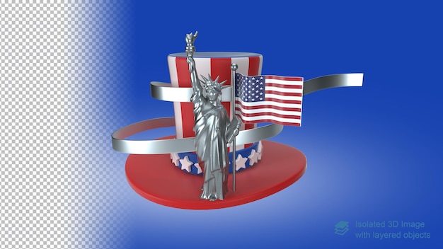 PSD 4. juli unabhängigkeitstag symbol mit amerikanischem hut und freiheitsstatue