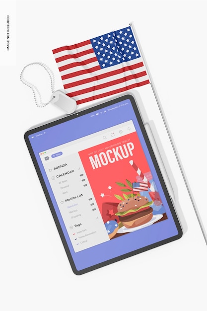 4. juli werbung tablet mockup, ansicht von oben