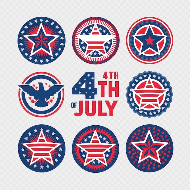 4 de julio Día de la Independencia de los Estados Unidos Set de pegatinas de fondo transparente