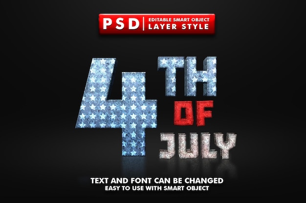 4 de julio efecto de texto 3d premium psd