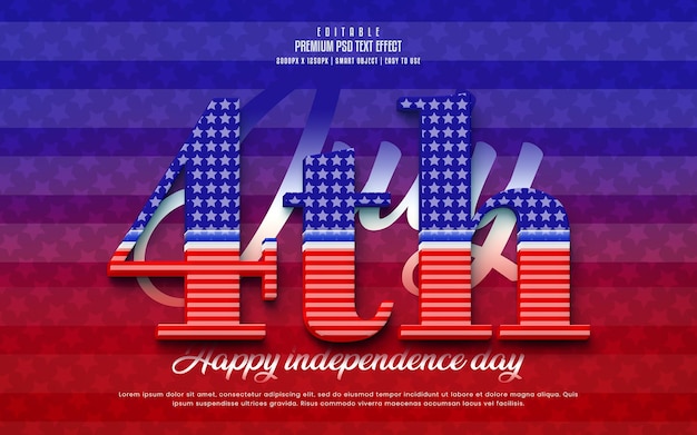 4 de julio feliz día de la independencia efecto de texto psd premium completamente editable