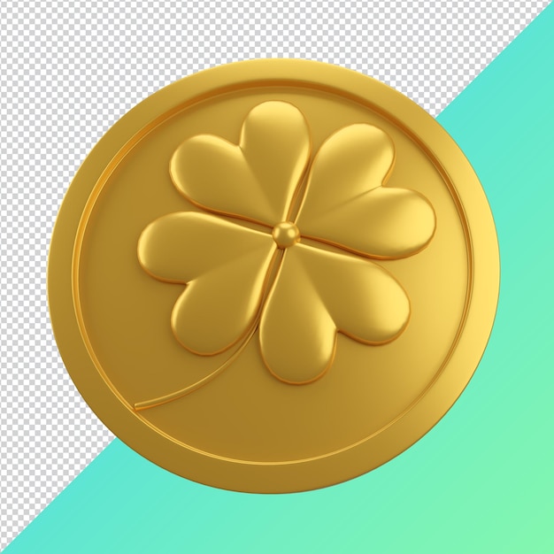 PSD 4 kleeblatt mit vier blättern münze st. patricks day symbol 3d-rendering psd-datei