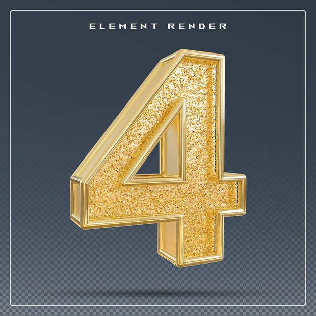 4 number golden glitter 3d render