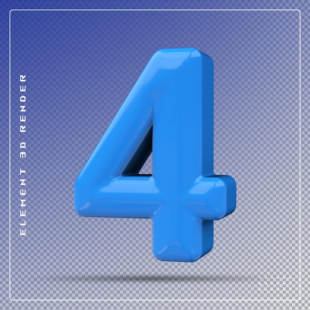 4 Nummer blau 3D-Rendering