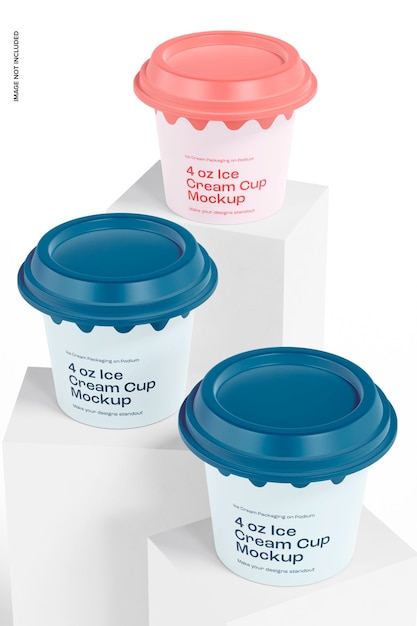 4 oz copos de sorvete Mockup, visão de alto ângulo