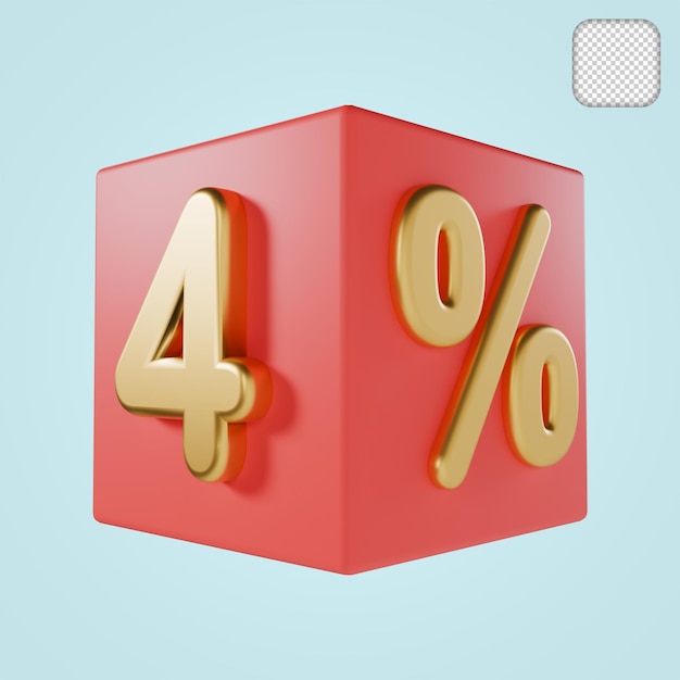 PSD 4 pourcentage avec illustration 3d du cube rouge
