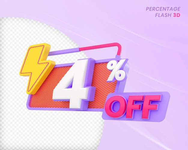 4 prozent rabatt mit flash-element 3d render premium psd