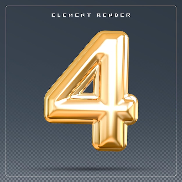 4 Zahl Gold 3D-Rendering