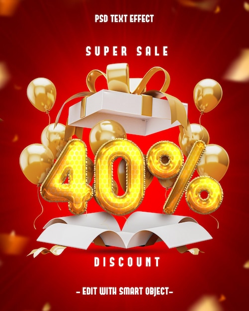 40 por ciento de descuento Efecto de texto editable
