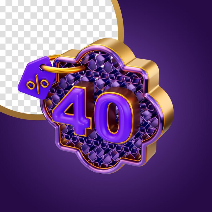 PSD 40 por ciento de descuento icono de etiqueta promocional concepto de renderizado 3d ramadán y eid insignia de oferta de venta en línea