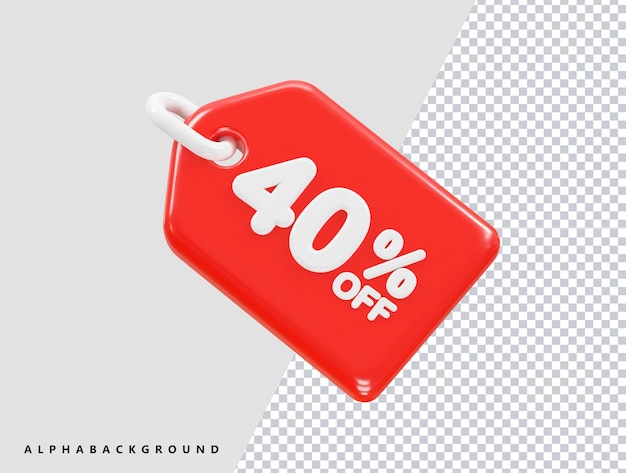 40 por ciento de descuento Icono de venta Ilustración de renderizado 3D