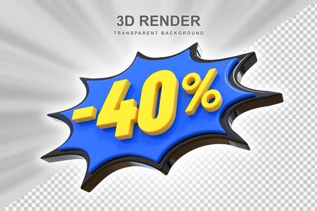 PSD 40 por ciento de descuento en las pegatinas 3d