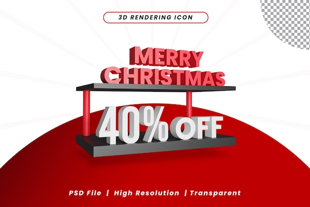 40% de desconto no ícone de renderização 3d de feliz natal