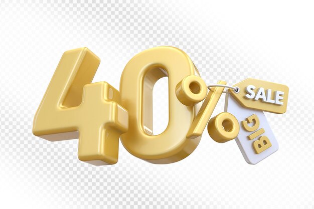 40% de descuento en oro con una gran etiqueta de venta 3D